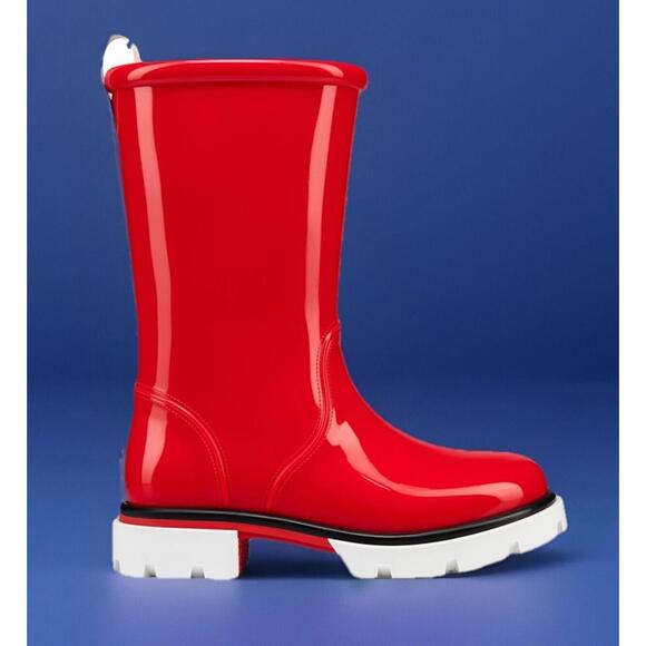 $555 NEW Christian Louboutin Girl's Pluie Rain Boots Red Size 33 US 1.5 - Picture 2 of 13